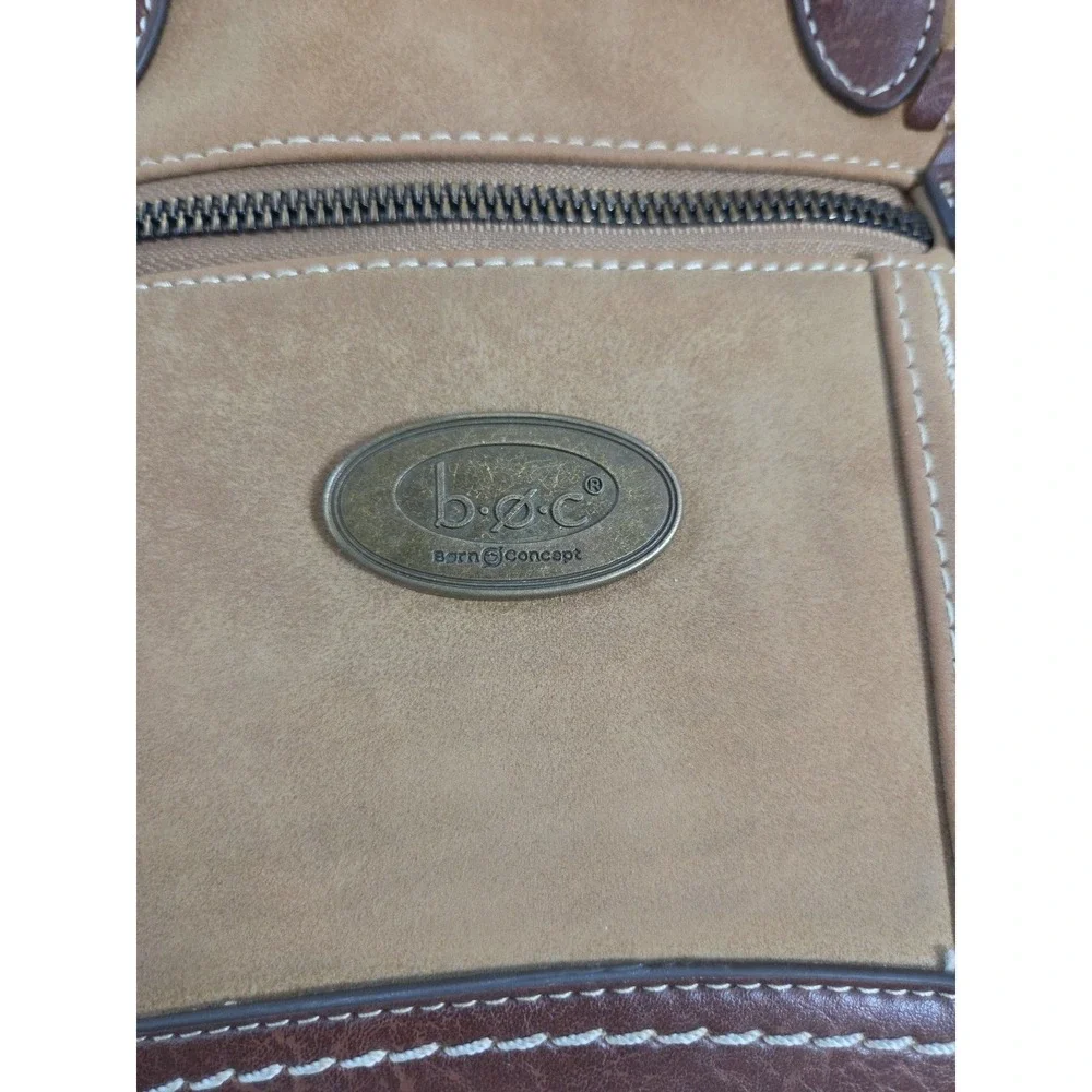 b.o.c. Oakley Dome‎ Satchel Handbag Brown Faux Suede & Leather Adjustable Strap